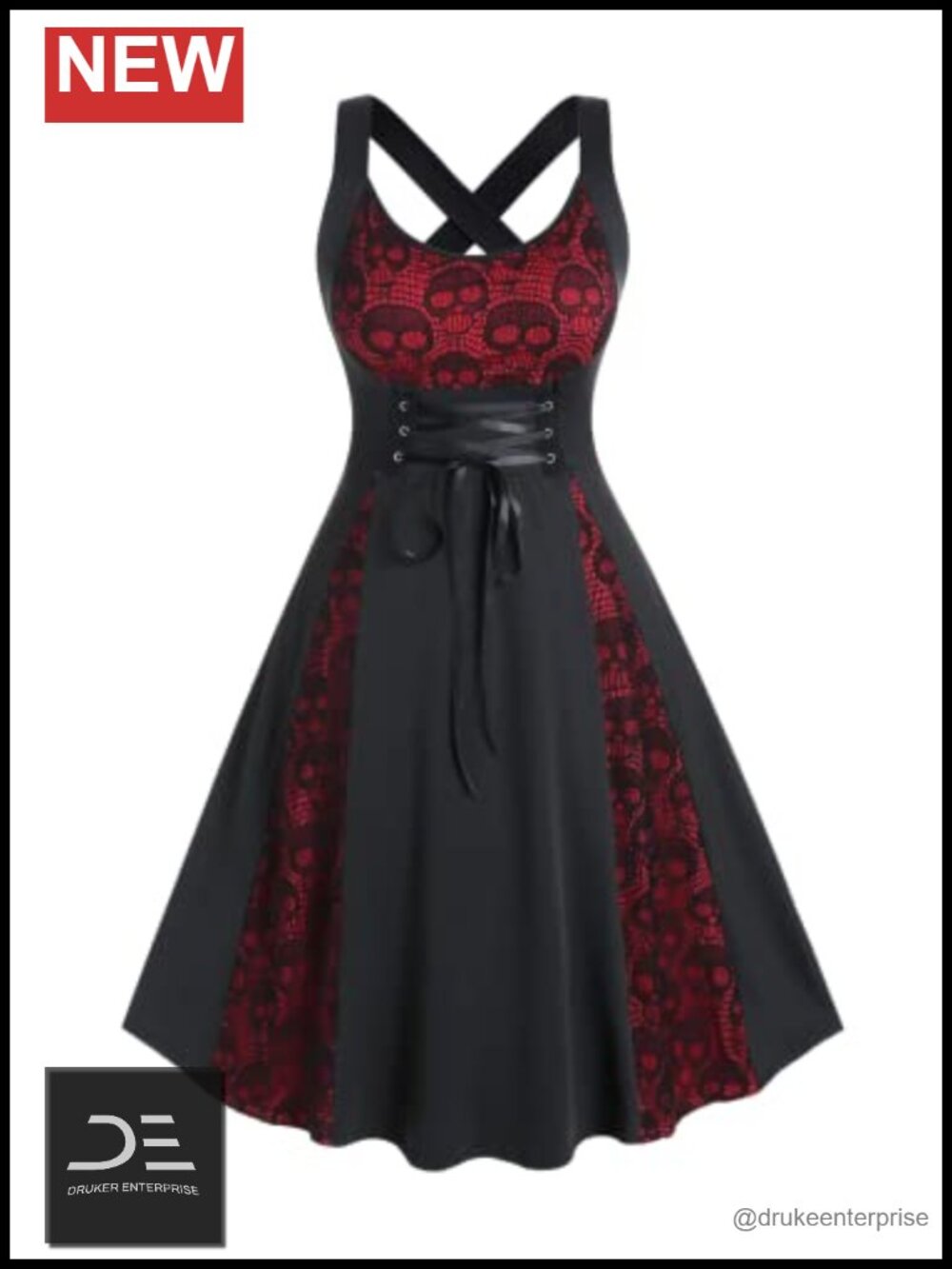 Plus Size Sleeveless Gothic Floral Swing Dress